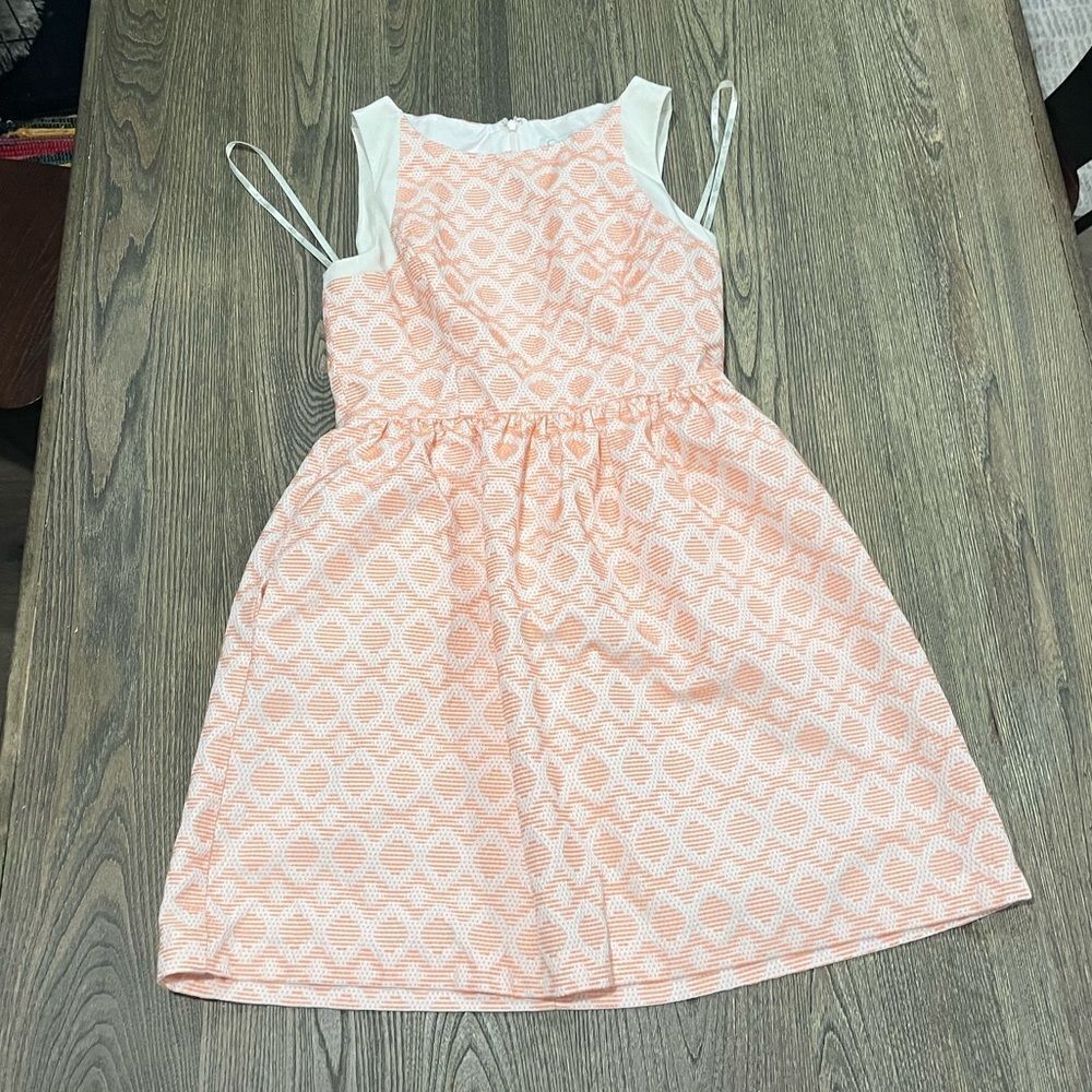 Jessica Simpson Fit & Flare Mini Dress Sleeveless Texture Orange White Size 8